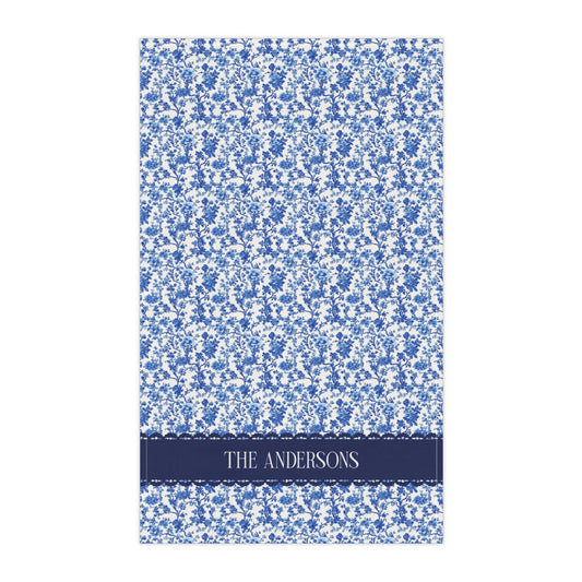 Blue Bloom Monogram Collection Custom Tea Towels (cotton, poly)