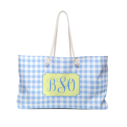 Monogram Gingham Weekender Tote Bag