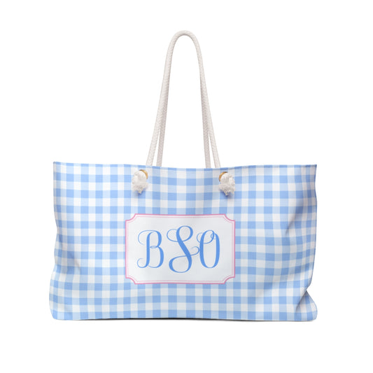 Monogram Gingham Weekender Tote Bag