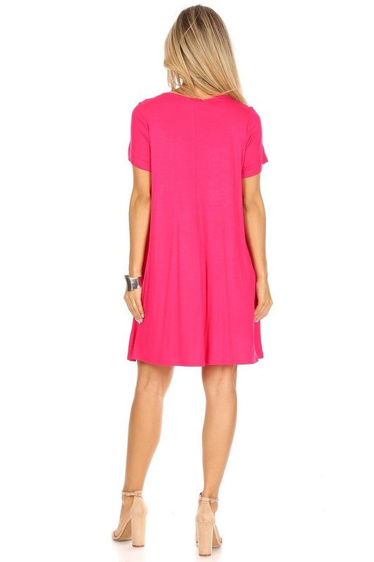 Hot Pink Comfy Short Sleeve Knit Dress Hot Pink Comfy Short Sleeve Knit Dress
