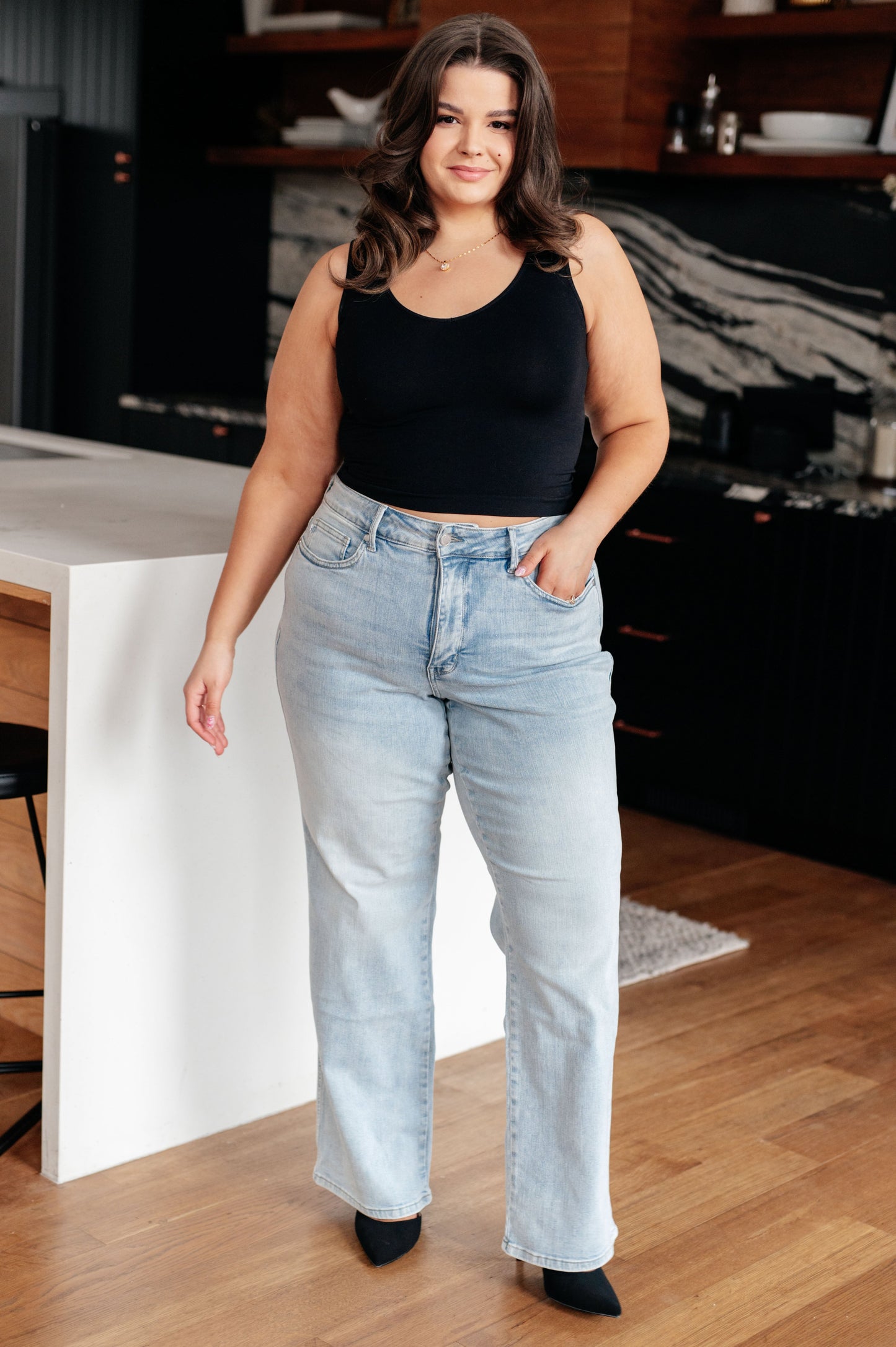 Brooke High Rise TUMMY CONTROL Top Vintage Wash Straight Jeans | Judy Blue