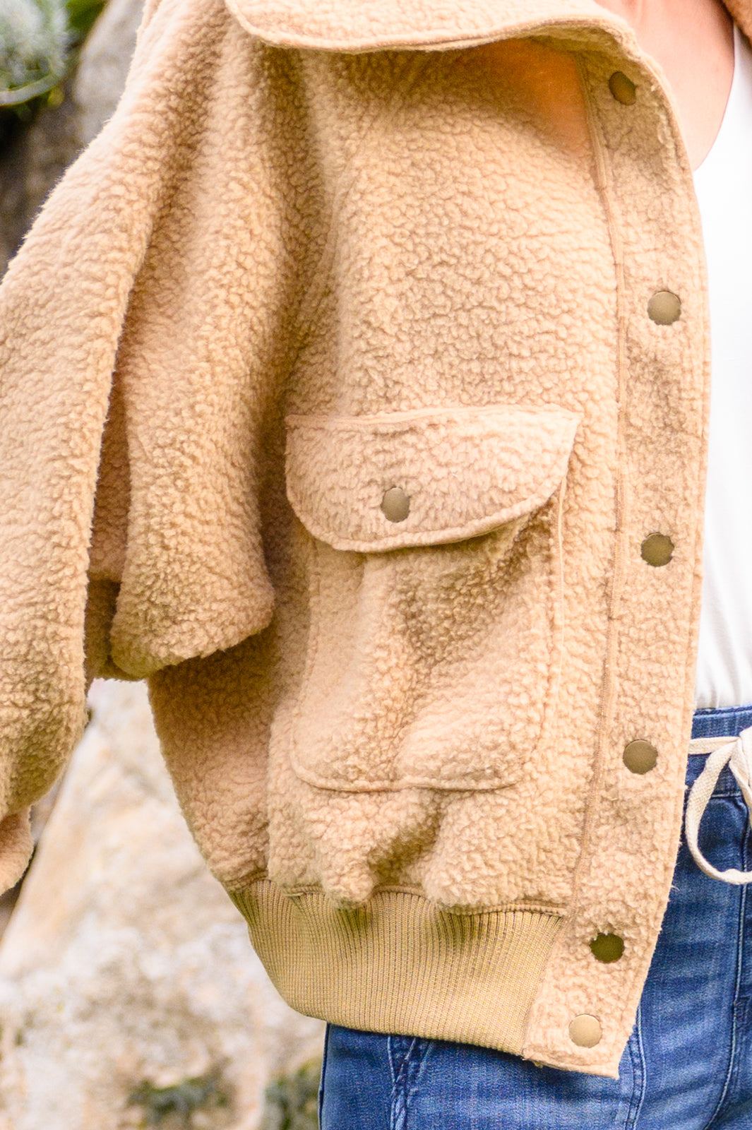 Don't Stress Oversized Collar Sherpa Jacket In Apricot