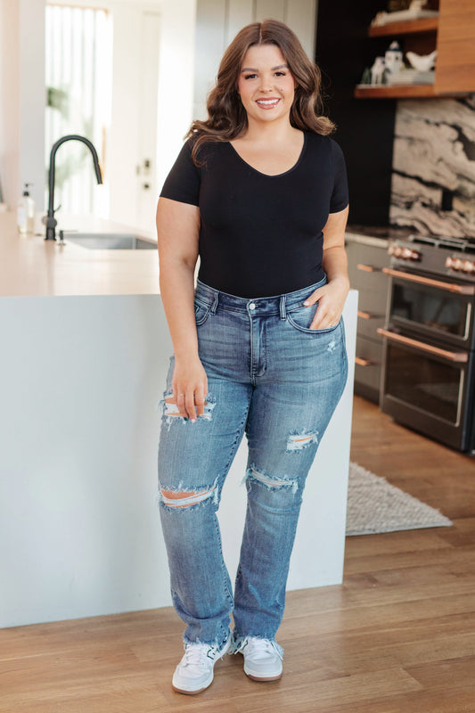 O'Hara Destroyed Straight Jeans Mid Rise | Judy Blue